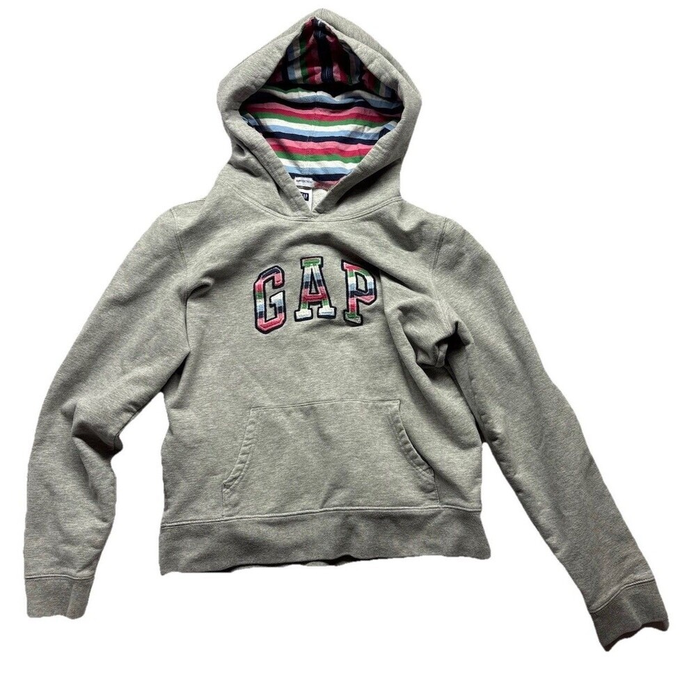 Vintage Gap Hoodie Youth Medium Gray Long Sleeve Girls Embroidered Logo Y2K